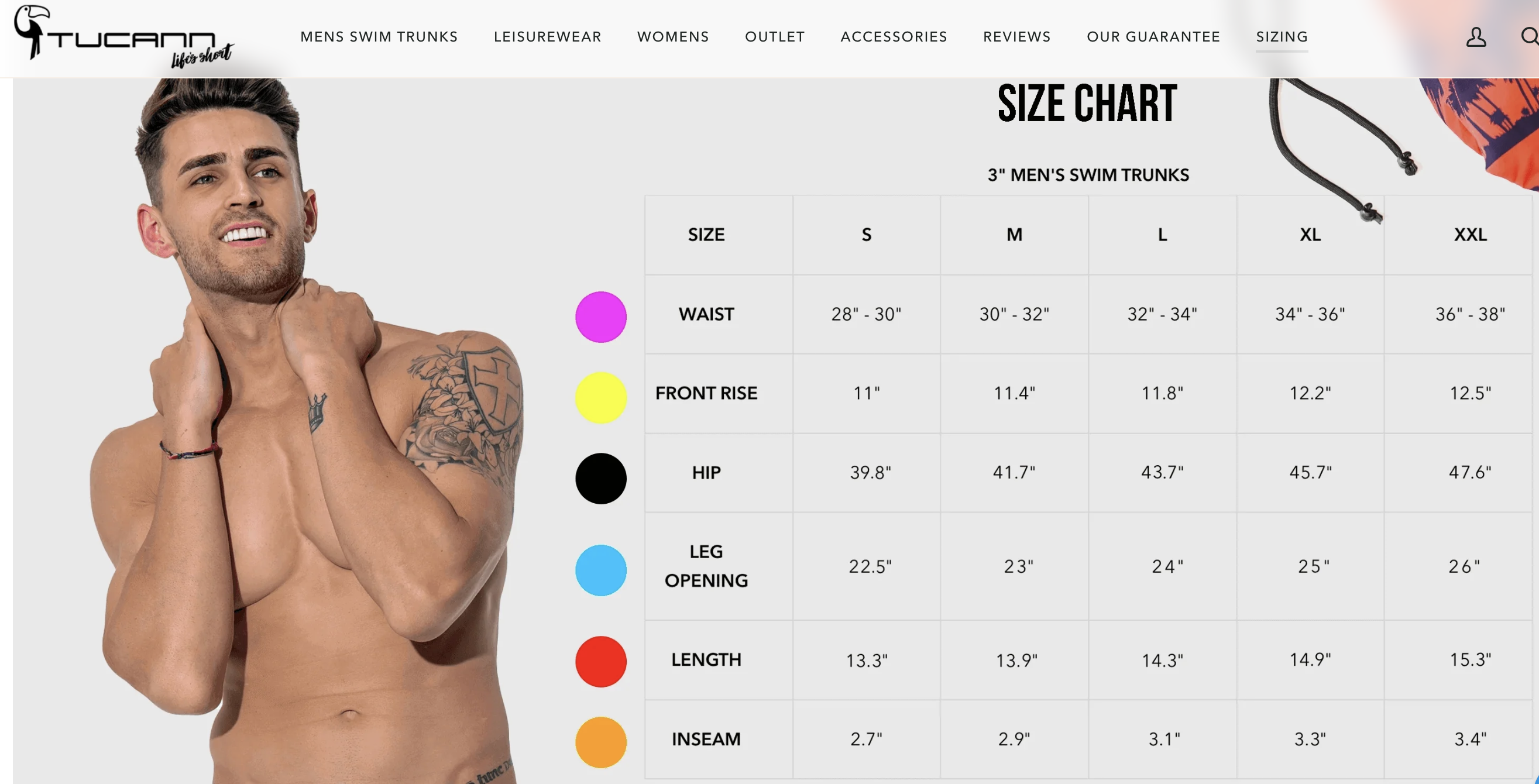 Tuccan Swim Trunks Size Chart